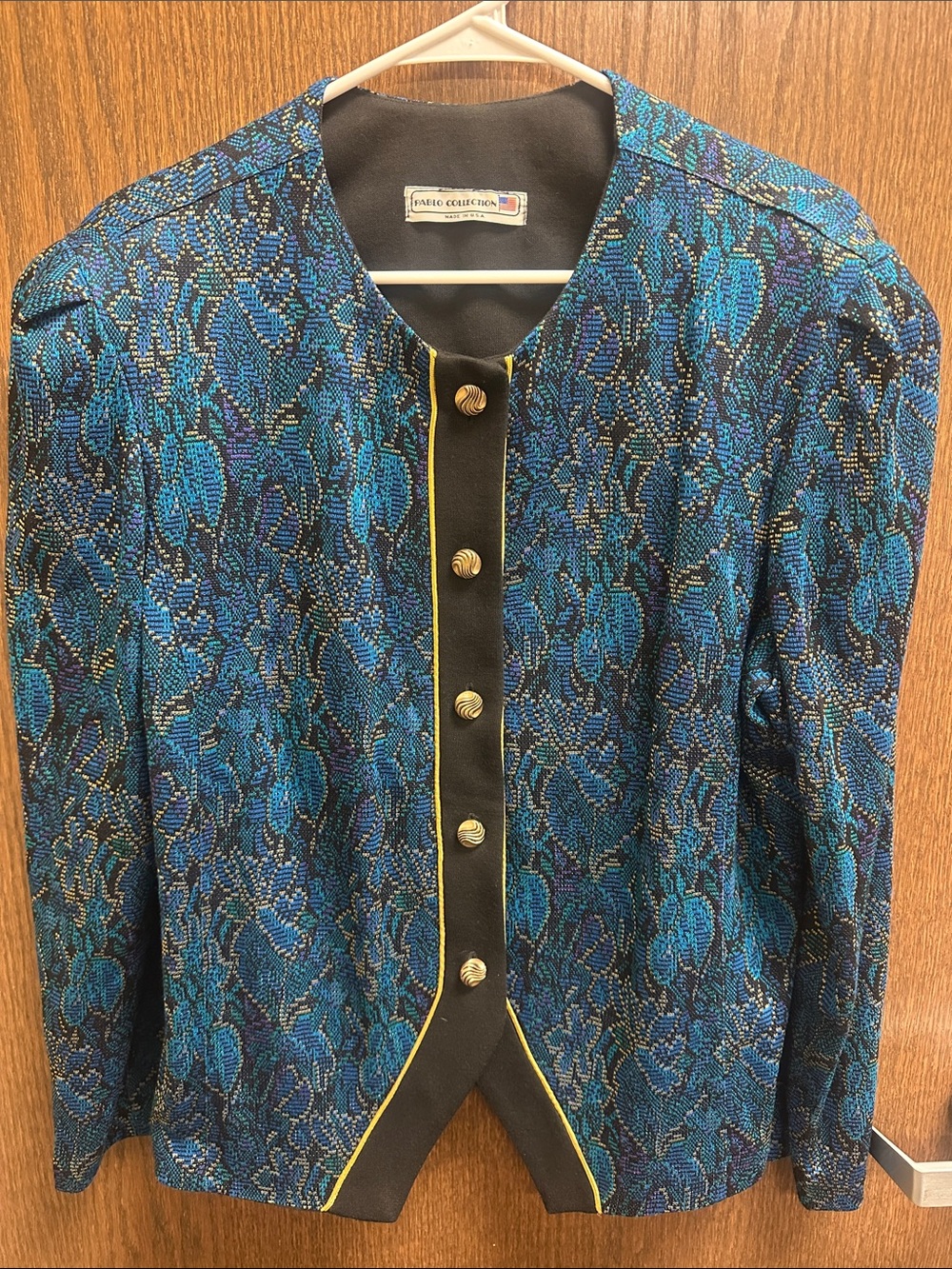 Finesse Collection Blue Patterned Women's Blazer with Gold Trim